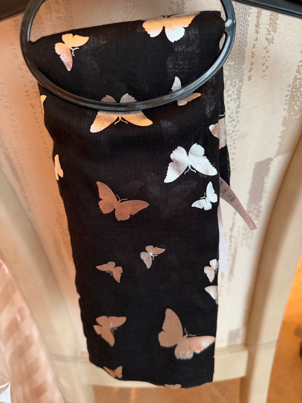 Ricki's Black Scarf with Metallic Silver Butterfly Print